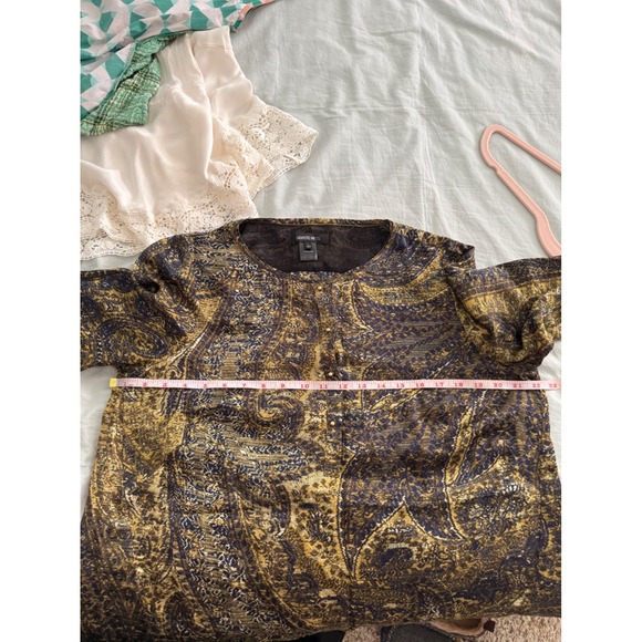 Lafayette 148 Silk Blouse L Navy Gold Abstract Paisley Tunic Quiet Luxury - Picture 6 of 9